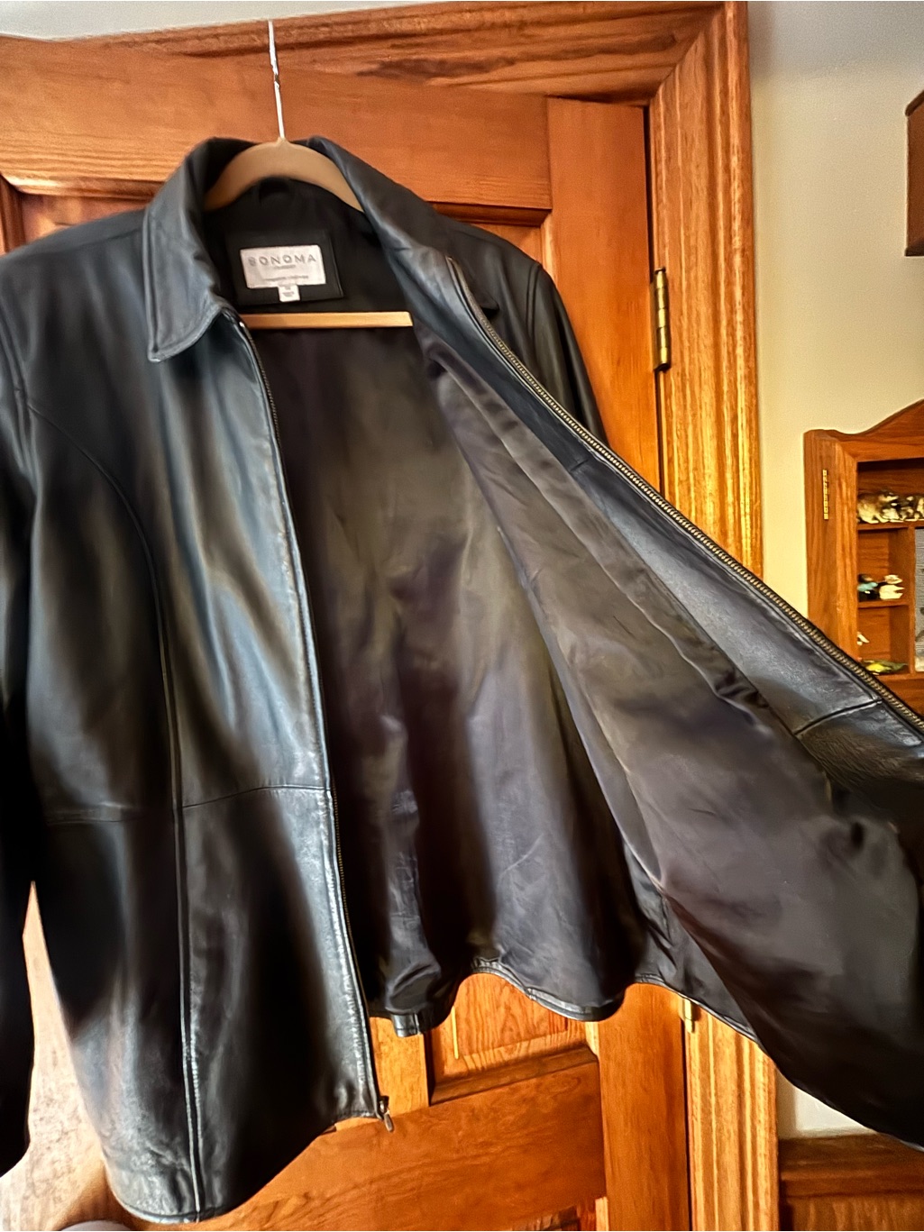 Sonoma Black Leather Zip Front Jacket With Classic Collar